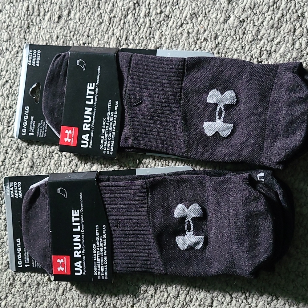Under Armour 2 pairs UA Run Lite double tab socks LG